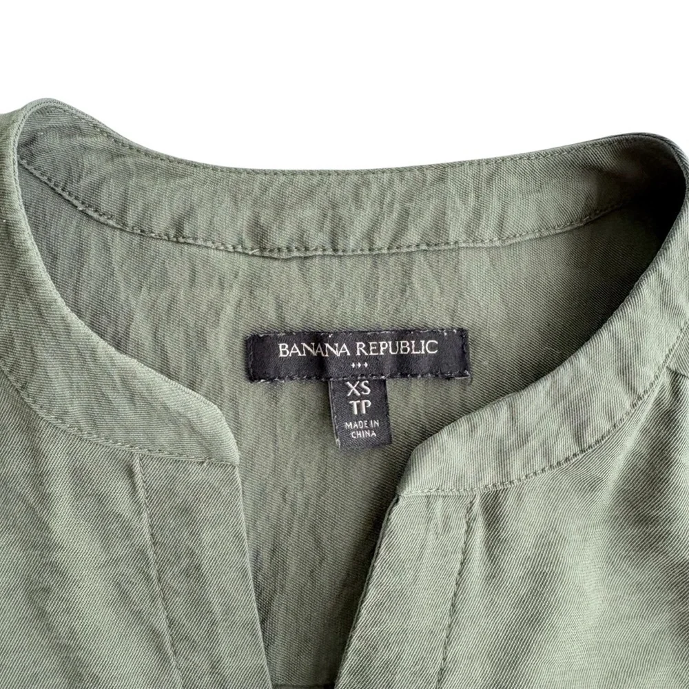 Banana Republic Button-Down Long Sleeve Maxi Kaftan Dress in Olive Green XS Tall - Picture 8 of 9